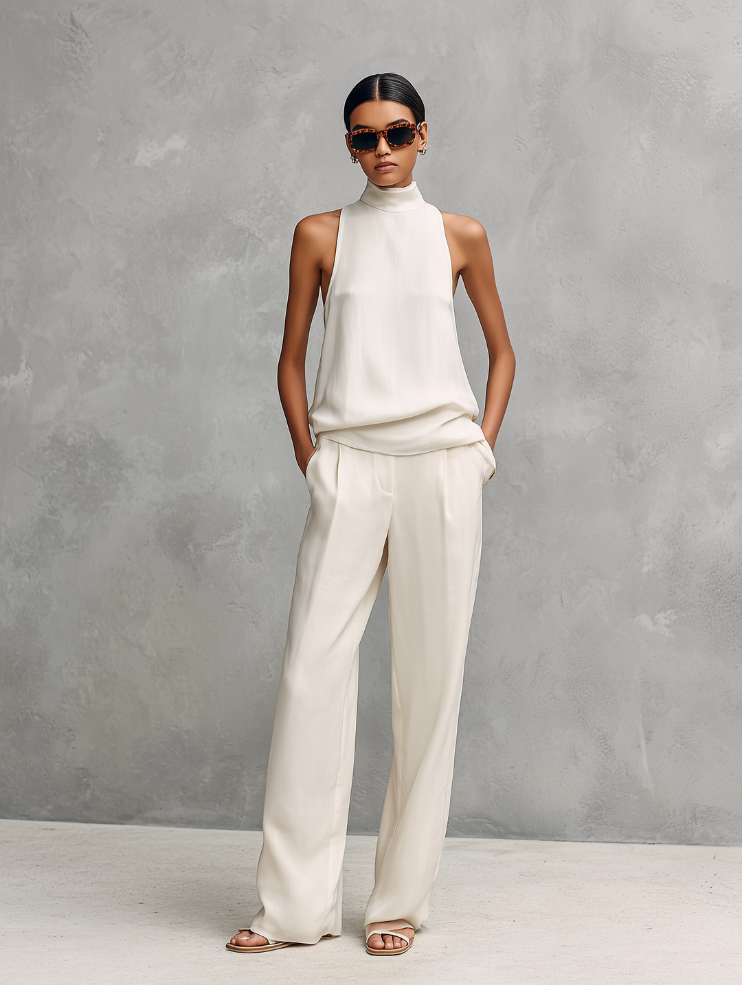 Damen minimalistisches ärmelloses Set in Weiß