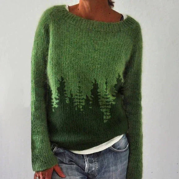 Damen Norweger Pullover in klassischen Mustern in Dunkelgrün