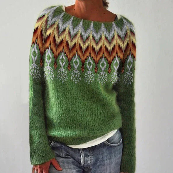 Damen Norweger Pullover in klassischen Mustern in Grün