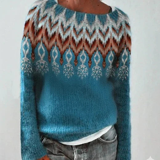 Damen Norweger Pullover in klassischen Mustern in Hellblau