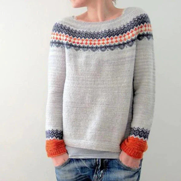 Damen Norweger Pullover in klassischen Mustern in Hellgrau