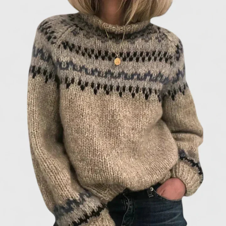 Damen Norweger-Pullover mit charaktervollem Muster in Grau