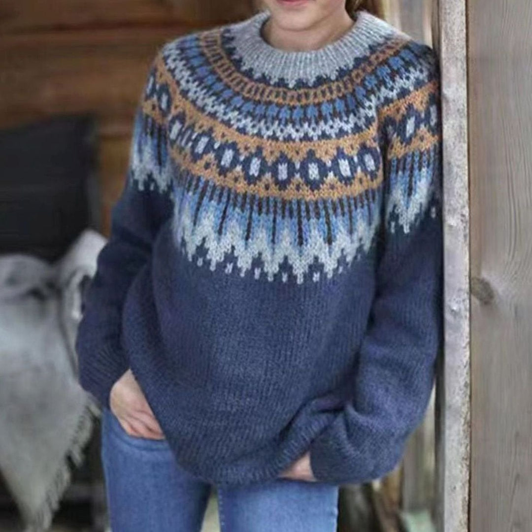 Damen Norweger Pullover mit Fair-Isle-Muster in Grau
