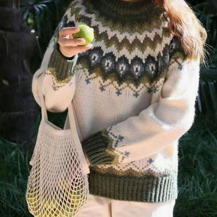 Damen Norweger Pullover mit Fair-Isle-Muster in Grün