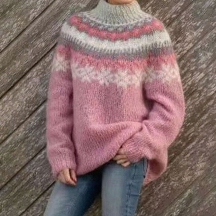 Damen Norweger Pullover mit Fair-Isle-Muster in Rosa