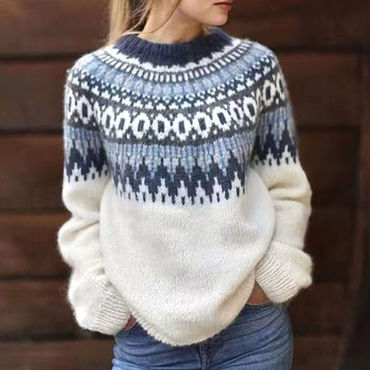 Damen Norweger Pullover mit Fair-Isle-Muster in Weiß