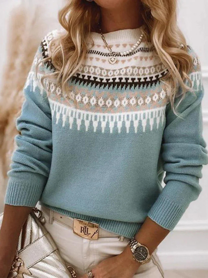 Damen Norweger Pullover mit Nordic-Muster in Blau