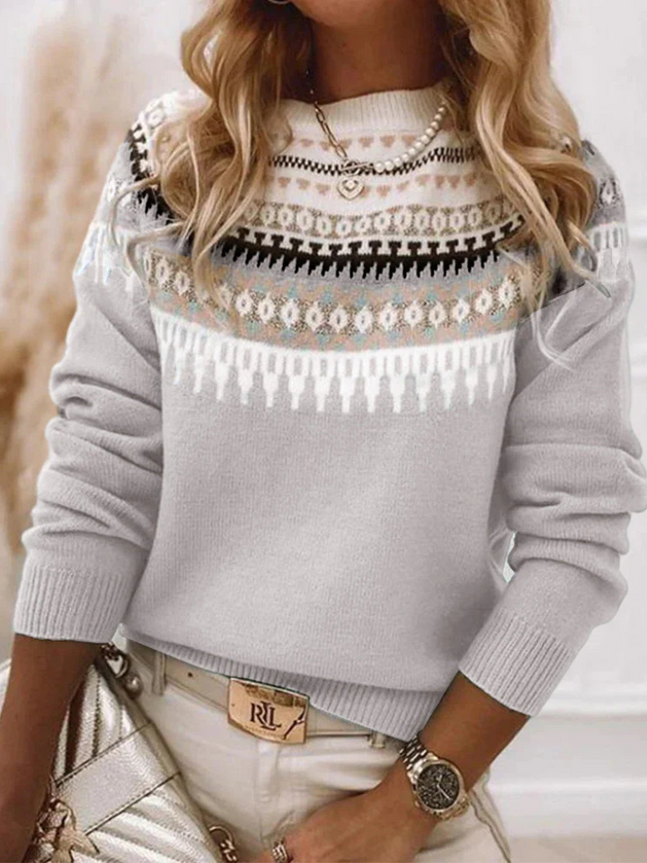 Damen Norweger Pullover mit Nordic-Muster in Grau