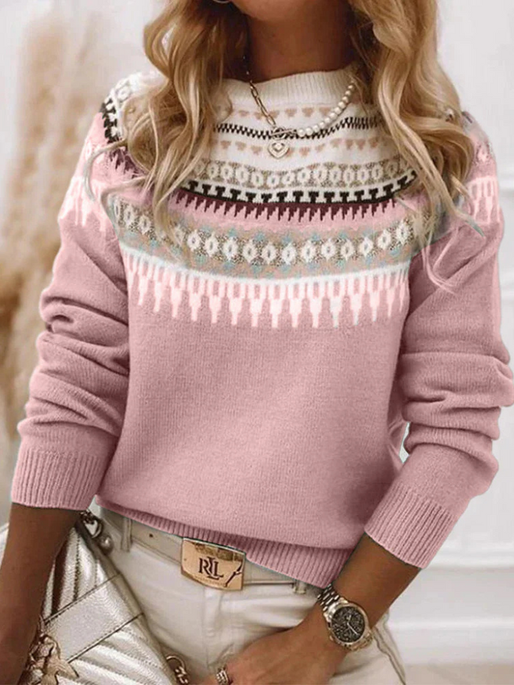 Damen Norweger Pullover mit Nordic-Muster in Rosa