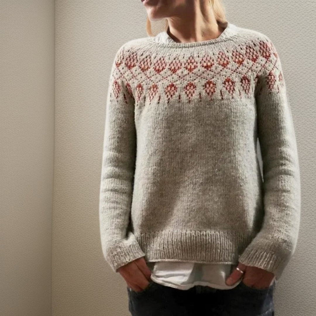 Damen Norwegerpullover mit Fair-Isle-Muster für Herbst in Grau