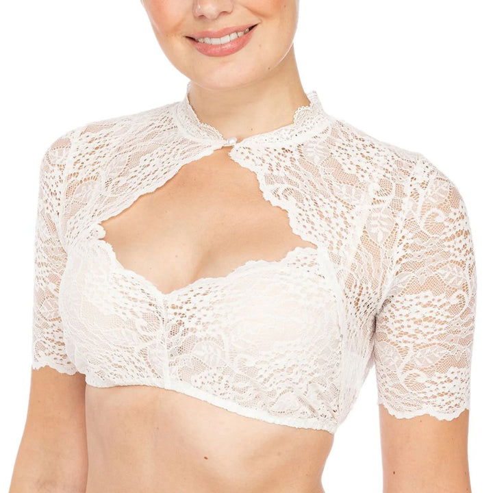 Damen Oktoberfest-Bluse mit eleganter Spitze in Weiß