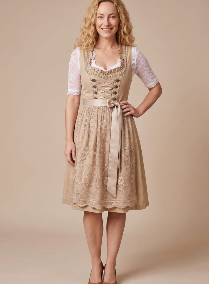 Damen Oktoberfest-Dirndl Knielang mit Spitzenbluse (4)