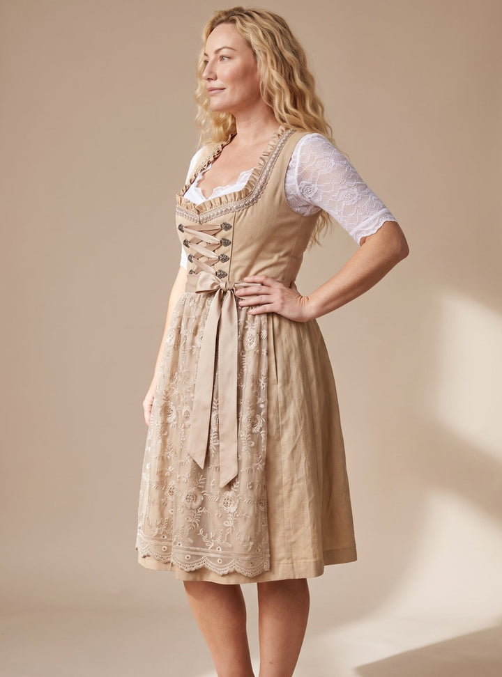 Damen Oktoberfest-Dirndl Knielang mit Spitzenbluse (5)