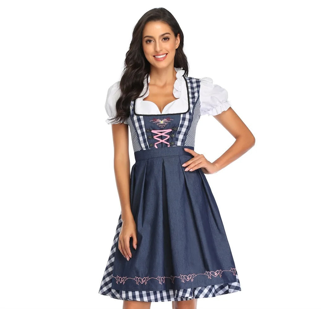 Damen Oktoberfest Kleid im eleganten Trachten-Stil in Dunkelblau