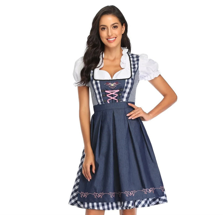 Damen Oktoberfest Kleid im eleganten Trachten-Stil in Dunkelblau