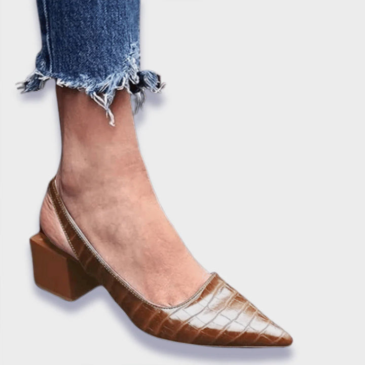 Damen Orthopädische Croco-Pumps in Dunkelbraun