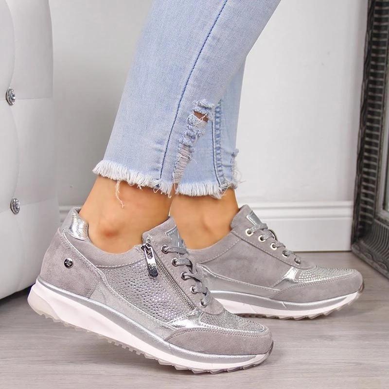 Damen orthopädische Sneaker für den Alltag in Silberfarben