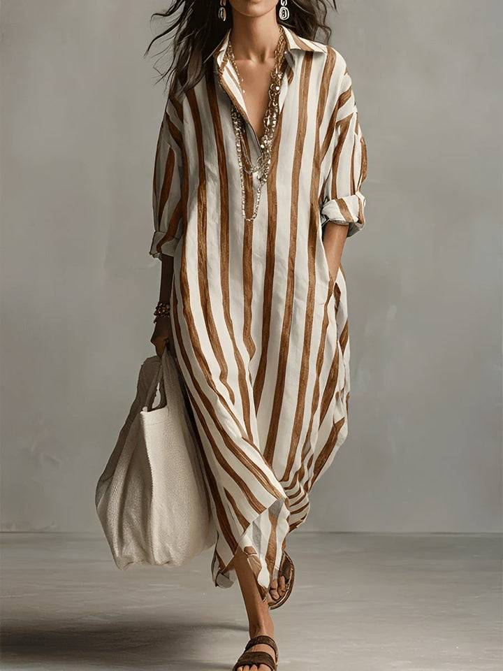 Damen Oversize Hemdblusenkleid für Herbst in Braun