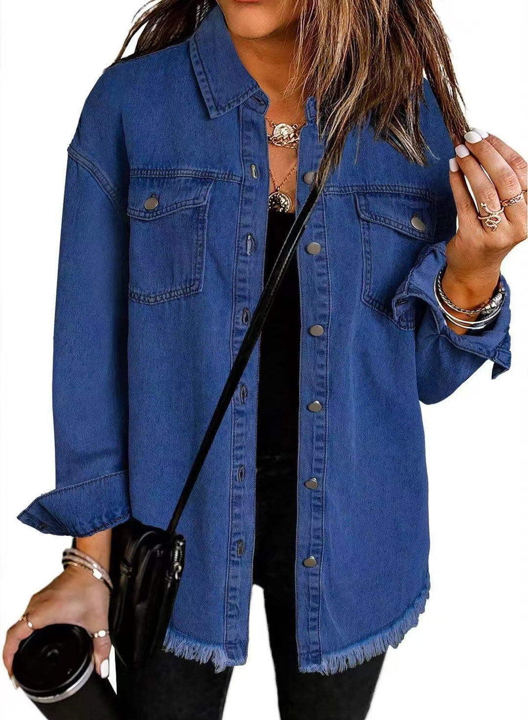 Damen Oversize Jeansjacke im Vintage-Stil in Dunkelblau