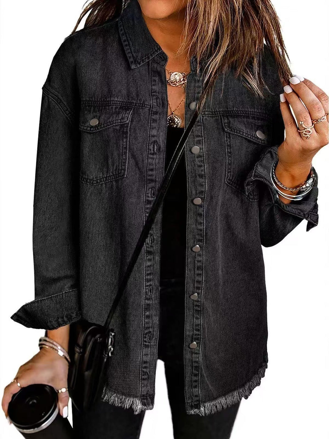 Damen Oversize Jeansjacke im Vintage-Stil in Schwarz
