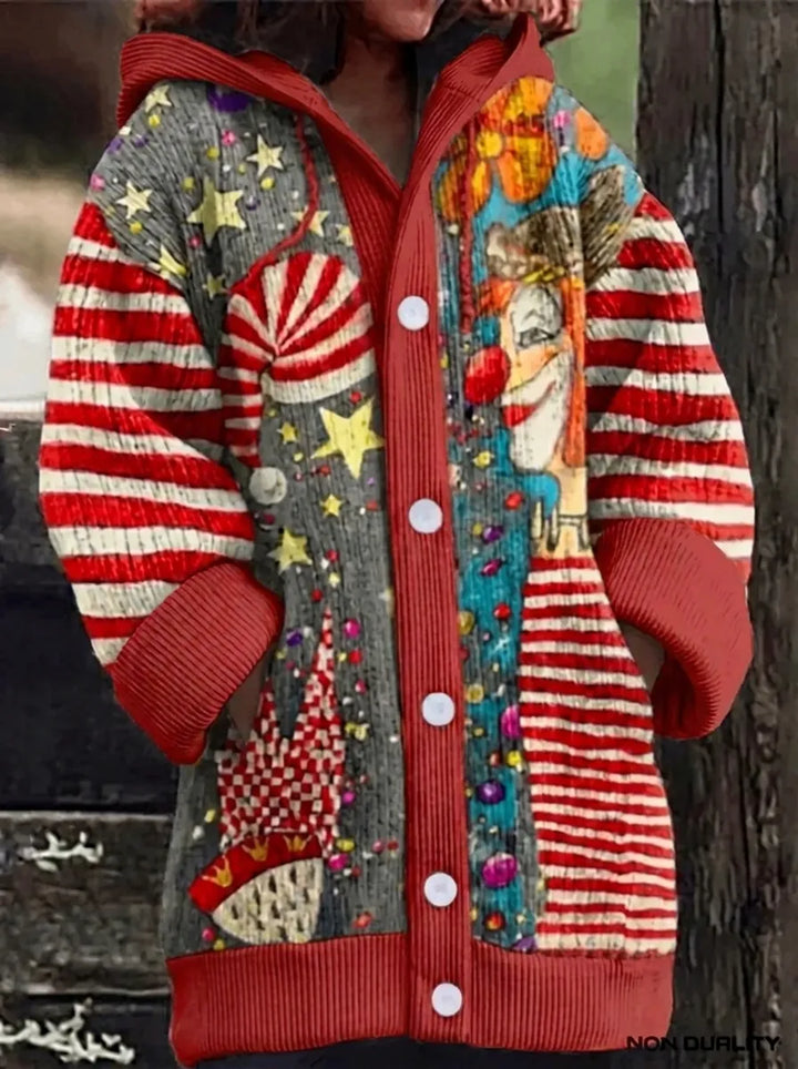 Damen Oversize Strickjacke mit verspieltem Katzenmuster in Entwurf 2
