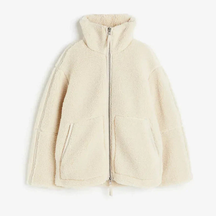 Damen Oversize Teddy-Jacke für Herbst in Beige 2