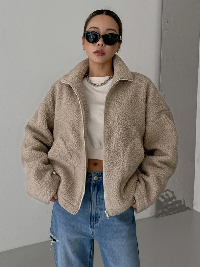 Damen Oversize Teddy-Jacke für Herbst in Braun