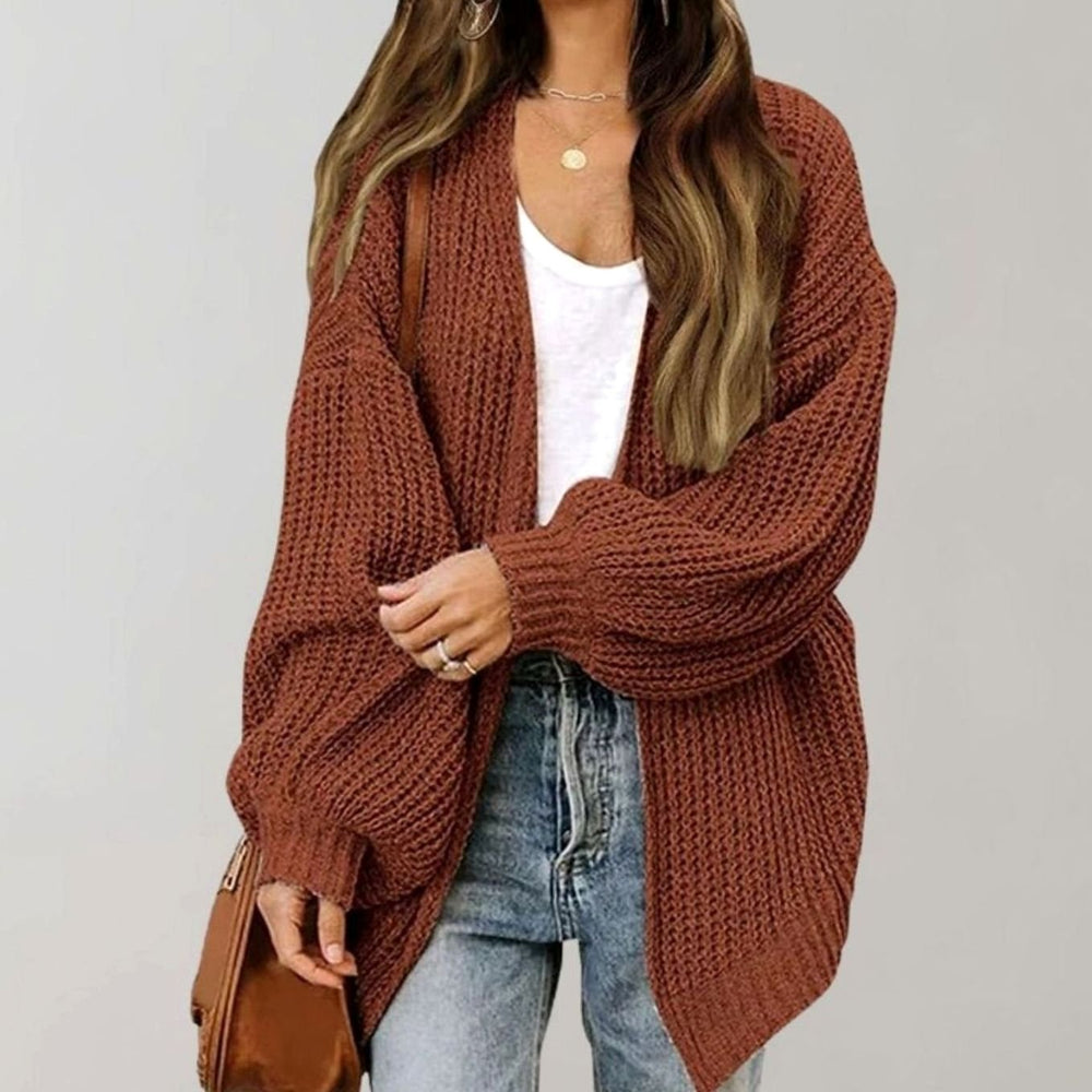 Damen Oversized Chunky-Knit Strickjacke in Coffee