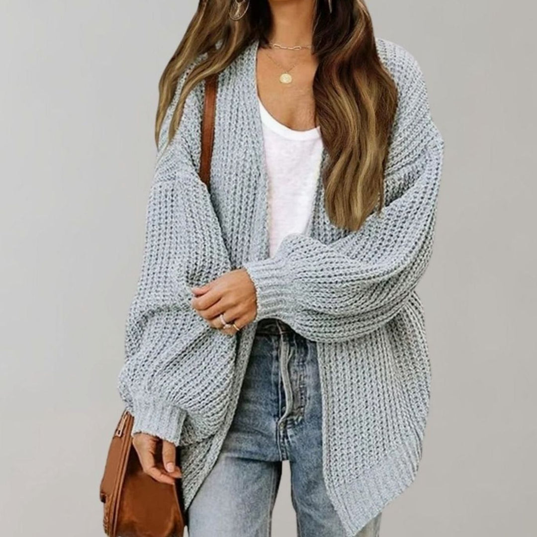 Damen Oversized Chunky-Knit Strickjacke in Grau