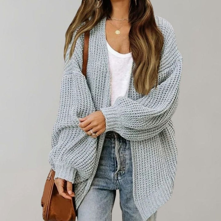 Damen Oversized Chunky-Knit Strickjacke in Grau