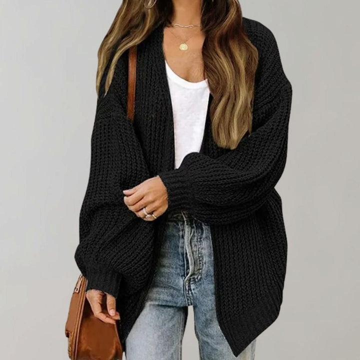 Damen Oversized Chunky-Knit Strickjacke in Schwarz