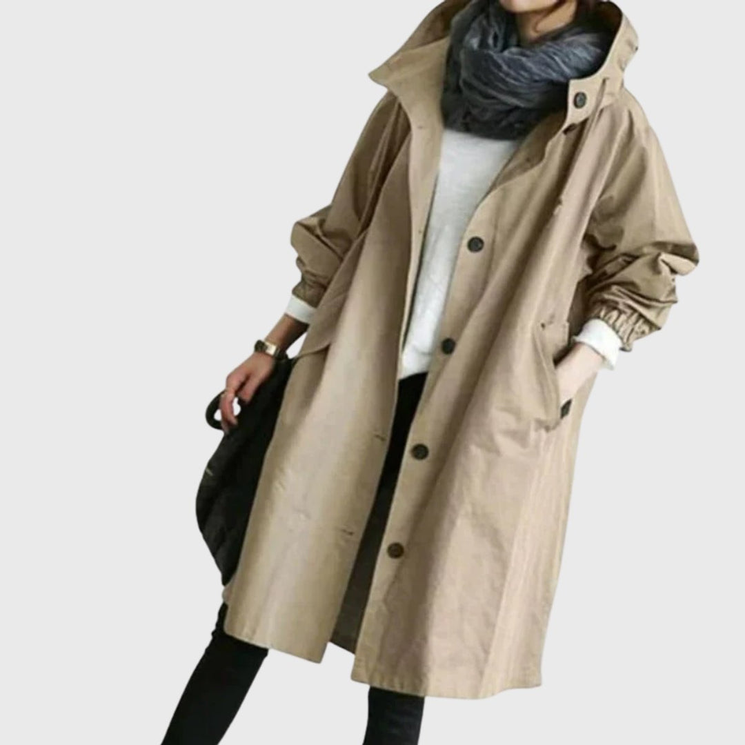 Damen Oversized Midi Trenchcoat mit Kapuze in Braun