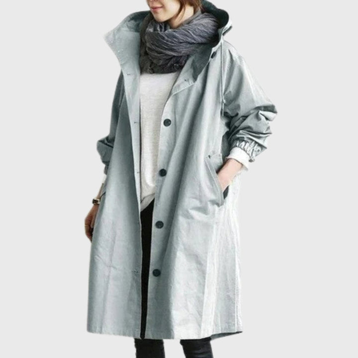 Damen Oversized Midi Trenchcoat mit Kapuze in Hellblau