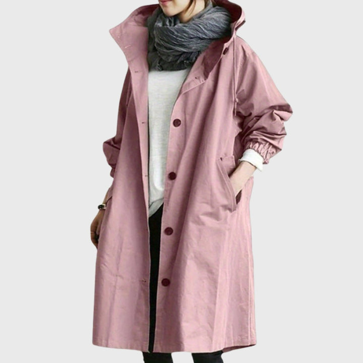 Damen Oversized Midi Trenchcoat mit Kapuze in Rosa
