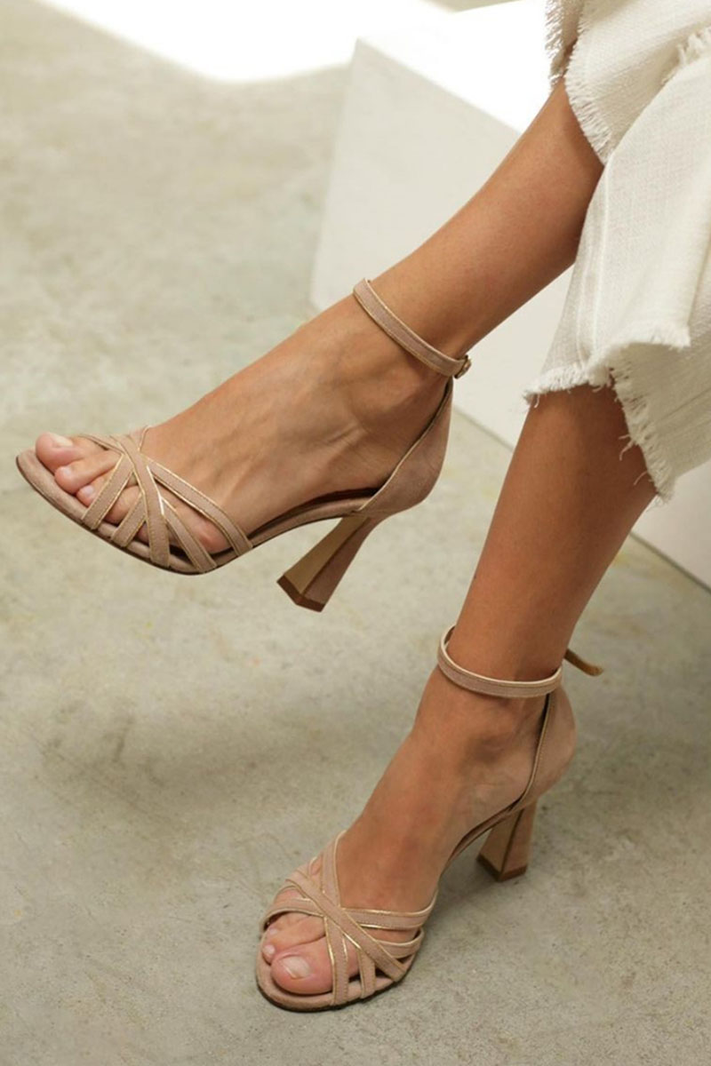 Damen Peeptoe Patchwork Absatzschuhe für Sommer in Braun