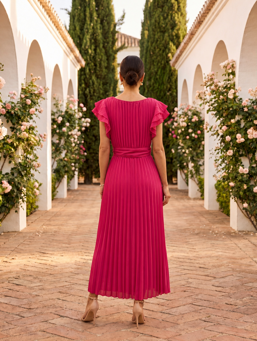 Damen Plissiertes Maxikleid für Hochzeitsgäste (2)