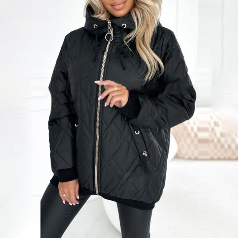 Damen Praktische Herbst-Jacke mit Kapuze in Schwarz