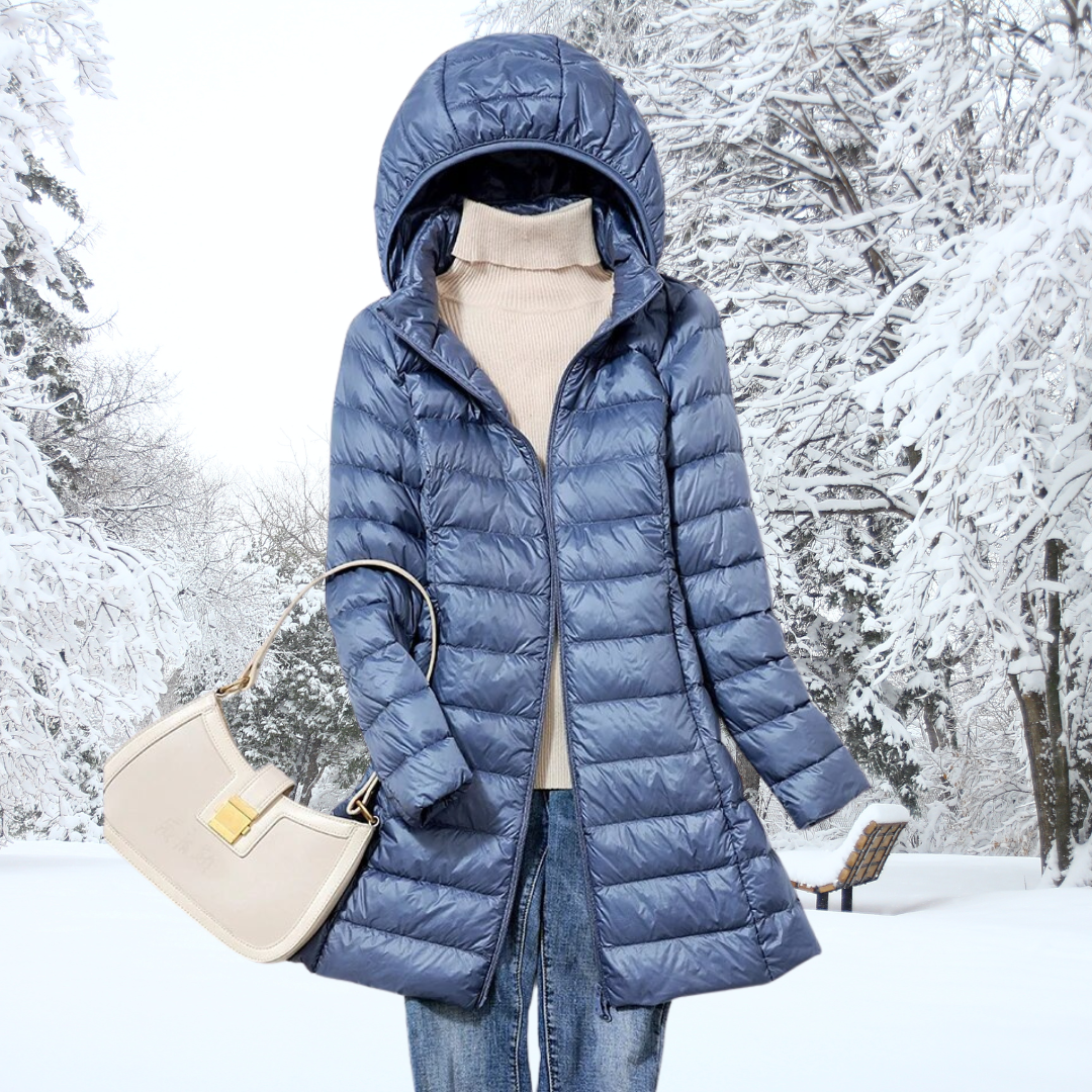 Damen Pufferjacke mit Kapuze und Reißverschluss in Blau