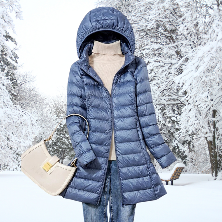 Damen Pufferjacke mit Kapuze und Reißverschluss in Blau