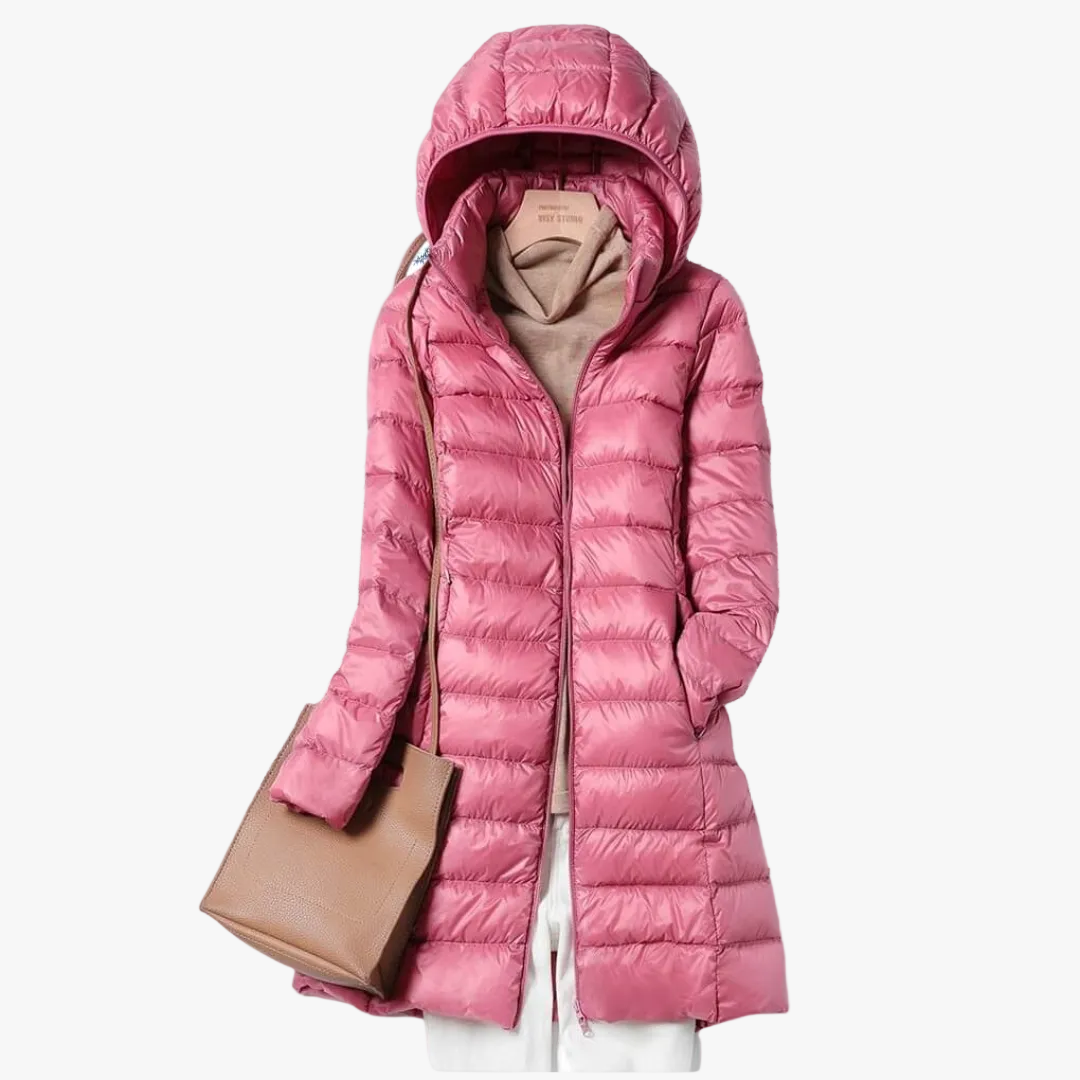 Damen Pufferjacke mit Kapuze und Reißverschluss in Rosa