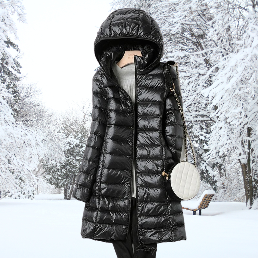 Damen Pufferjacke mit Kapuze und Reißverschluss in Schwarz