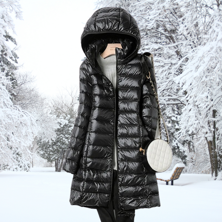 Damen Pufferjacke mit Kapuze und Reißverschluss in Schwarz