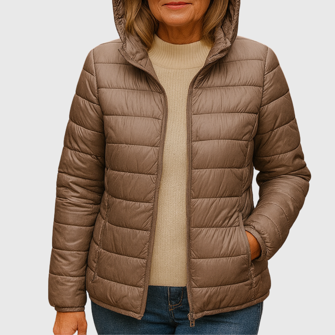Damen Pufferjacke mit Wickelbund und hohem Kragen