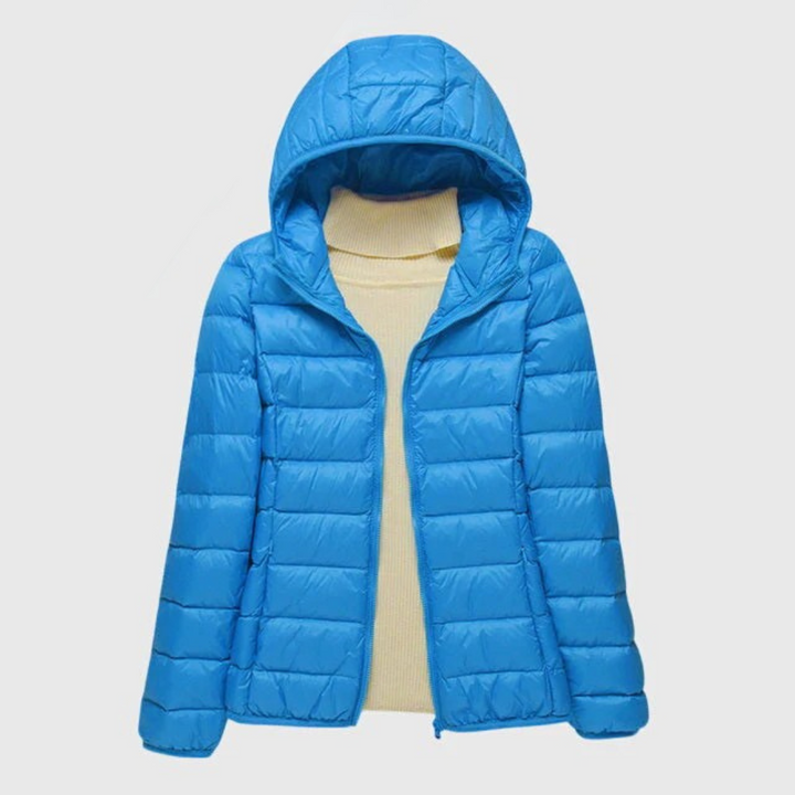 Damen Pufferjacke mit Wickelbund und hohem Kragen in Blau