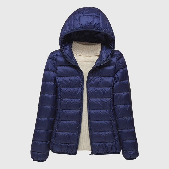 Damen Pufferjacke mit Wickelbund und hohem Kragen in Dunkelblau