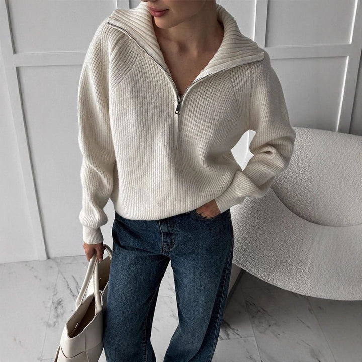 Damen Pullover aus Wollmix mit Reißverschluss für Übergangszeit