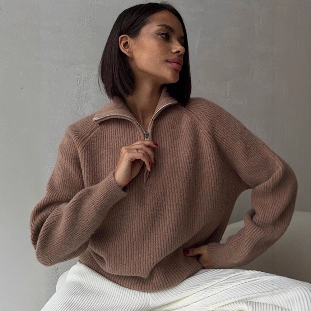Damen Pullover aus Wollmix mit Reißverschluss für Übergangszeit (2)