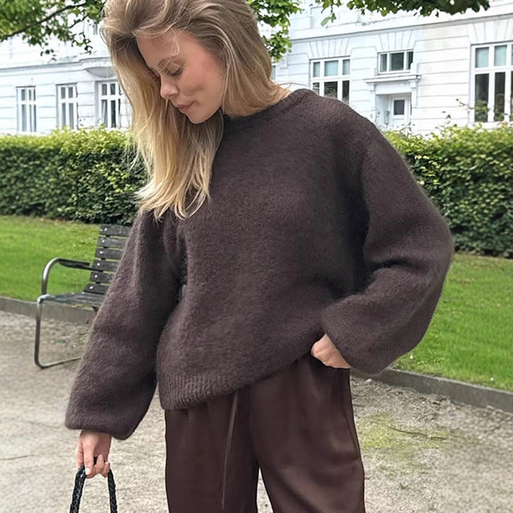 Damen Pullover Flausch mit Ballonärmeln für Herbst (4)