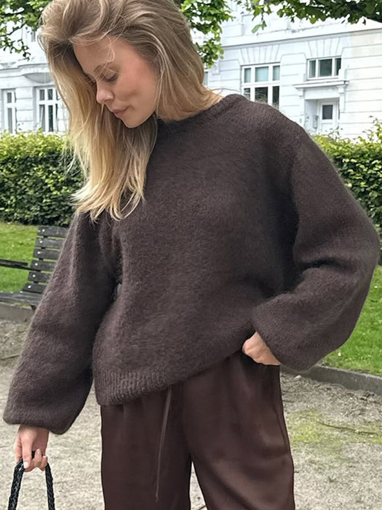 Damen Pullover Flausch mit Ballonärmeln für Herbst in Gelb