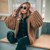 Carla | Damen Pullover Grobstrick mit Kapuze für Herbst